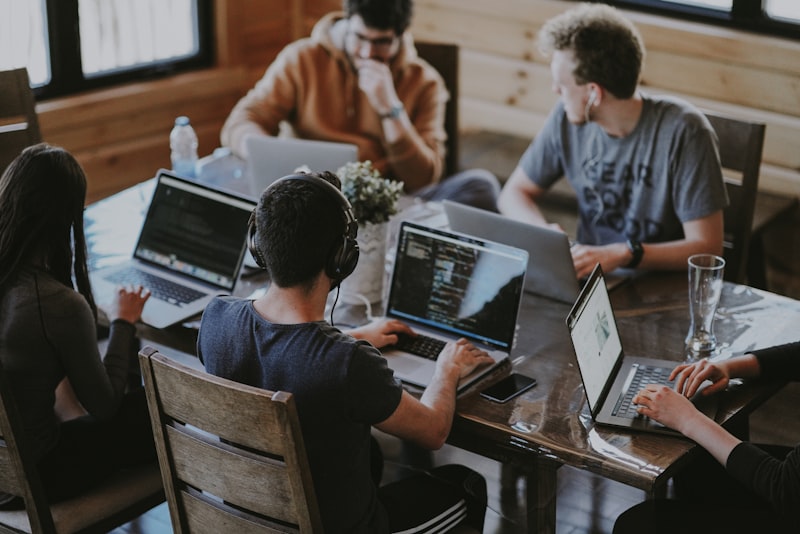 Startup team collaborating